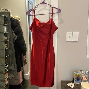 Side slit red satin dress